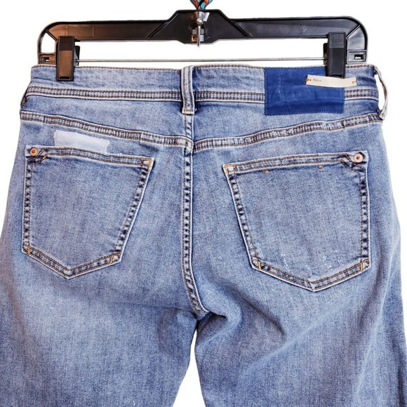 Pilcro & The Letterpress Slim Boyfriend Womens Jeans 26 Blue Patched Medium Rise - Picture 5 of 16